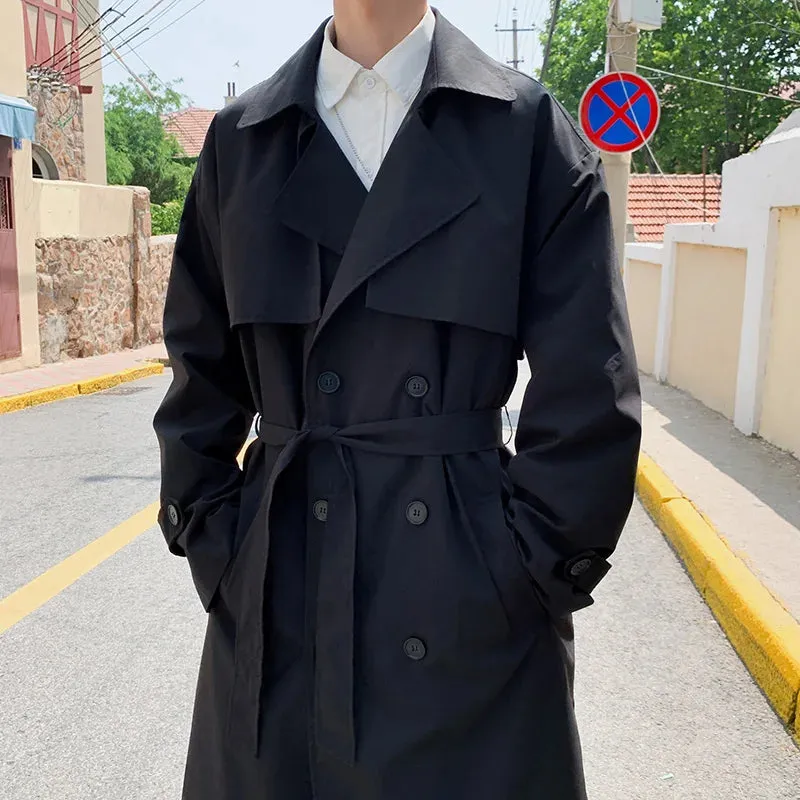 Chicmy-Korean style Spring Trench Coat Male Streetwear Windbreaker Trenchcoat Men Solid Business Casual Loose Long Overcoat