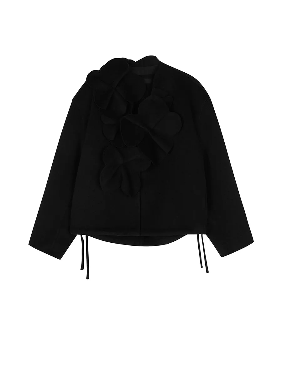 Coat / JNBY 3D-Flower Wool Coat With Drawstring Hem