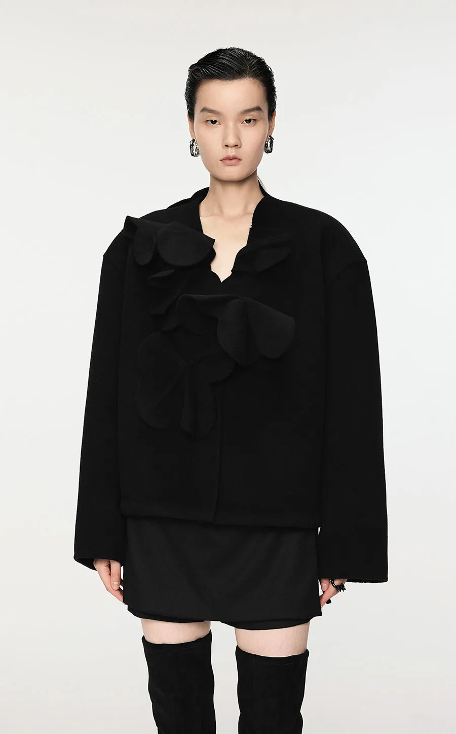 Coat / JNBY 3D-Flower Wool Coat With Drawstring Hem