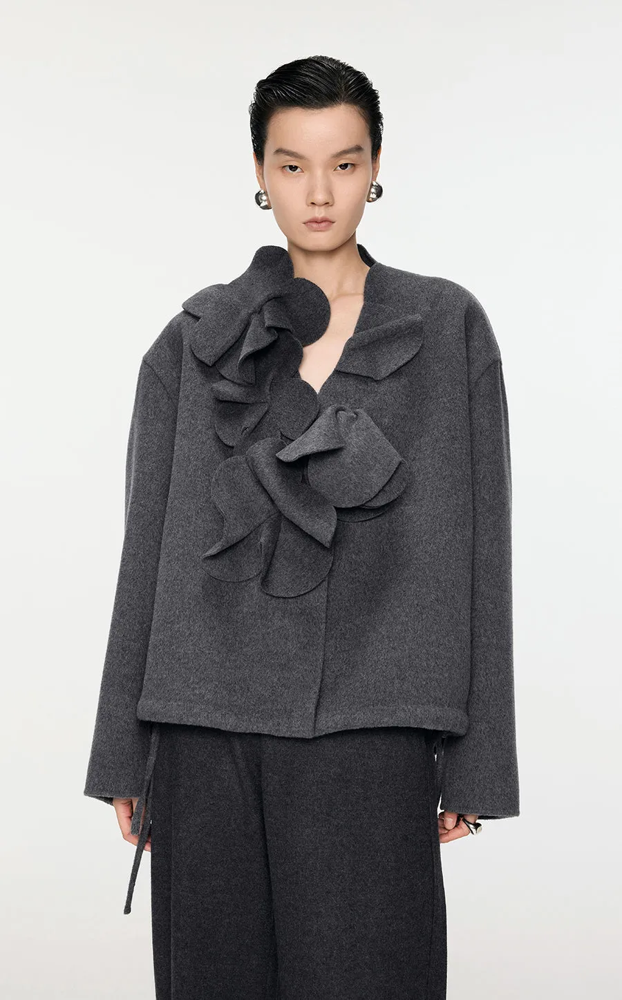 Coat / JNBY 3D-Flower Wool Coat With Drawstring Hem