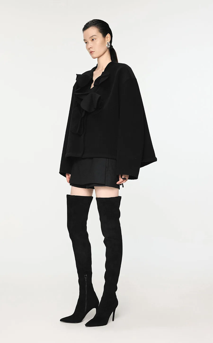 Coat / JNBY 3D-Flower Wool Coat With Drawstring Hem