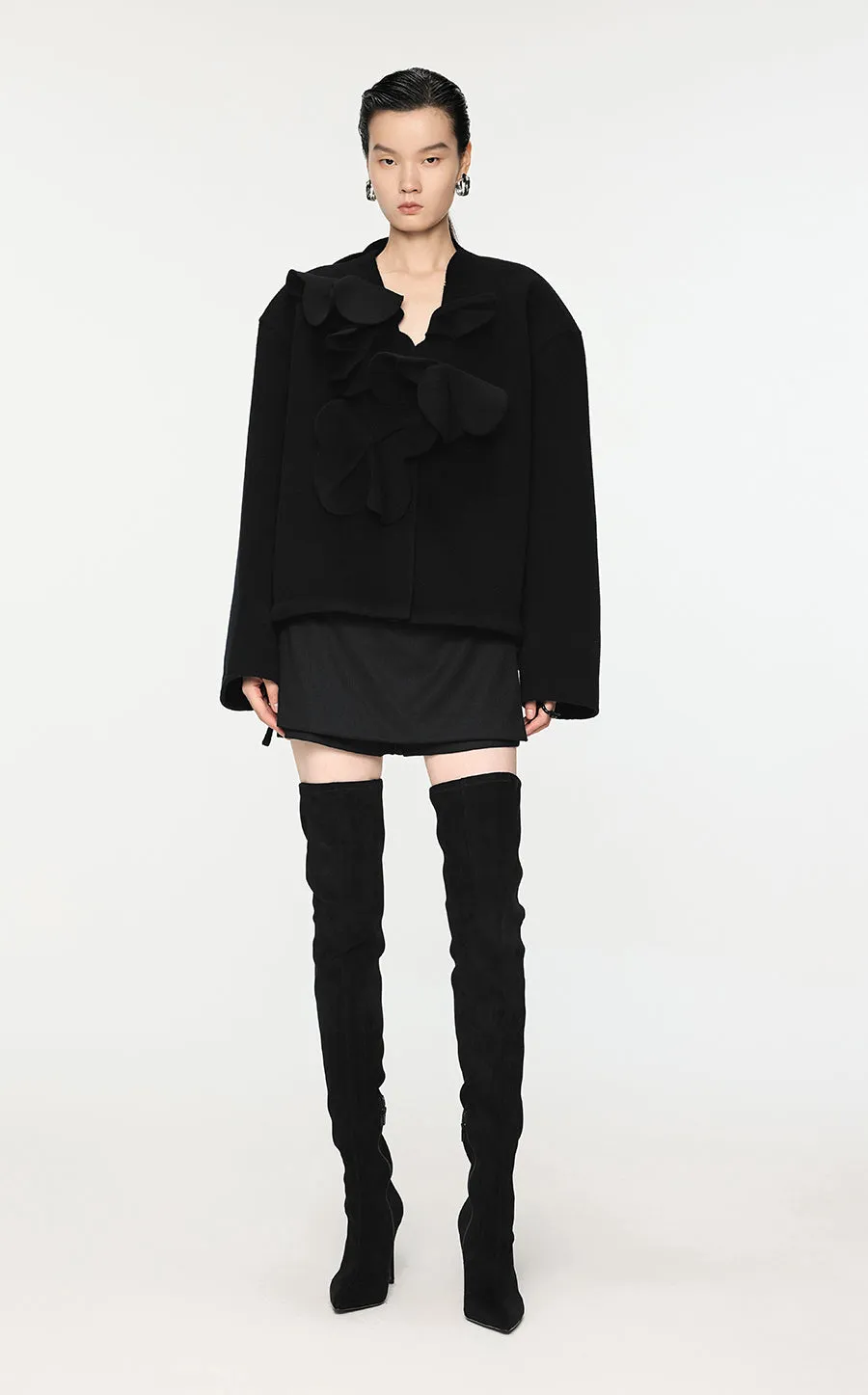 Coat / JNBY 3D-Flower Wool Coat With Drawstring Hem