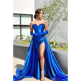 Couture & Ornate Sweetheart Sleeveless Side Slit Sheath Evening Party Prom Dress