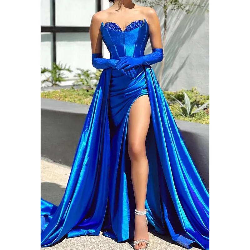 Couture & Ornate Sweetheart Sleeveless Side Slit Sheath Evening Party Prom Dress