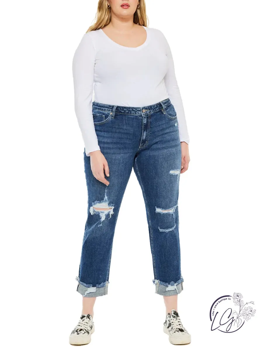 Curvy Liv Mid Rise Slim Boyfriend Jeans By Kancan