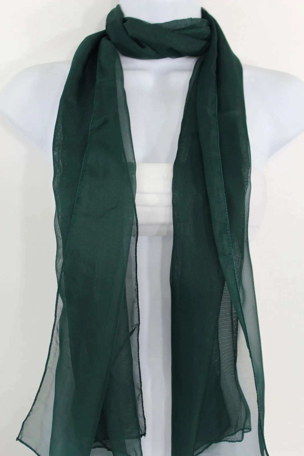 Dark Brown Dark Green Dark Blue Brown Neck Scarf Long Soft Sheer Fabric Classic