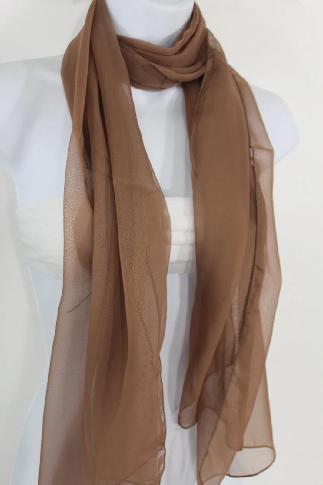 Dark Brown Dark Green Dark Blue Brown Neck Scarf Long Soft Sheer Fabric Classic