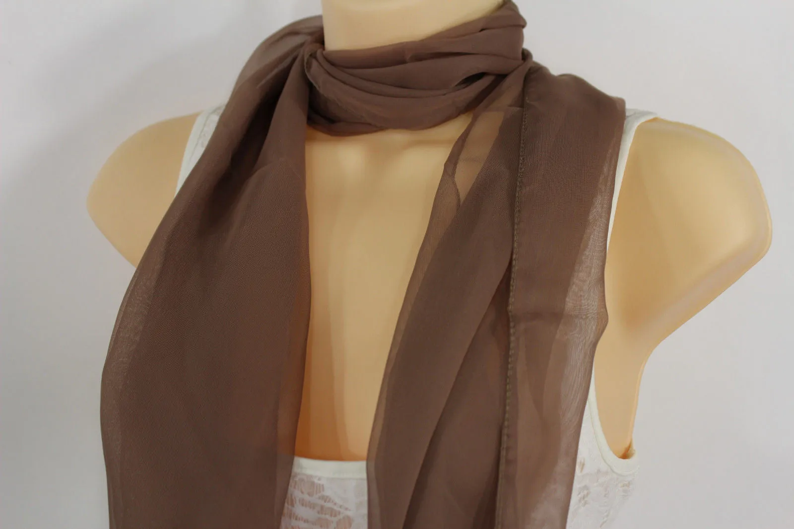 Dark Brown Dark Green Dark Blue Brown Neck Scarf Long Soft Sheer Fabric Classic