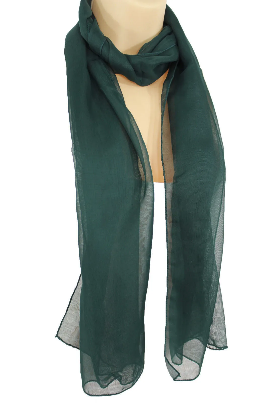 Dark Brown Dark Green Dark Blue Brown Neck Scarf Long Soft Sheer Fabric Classic