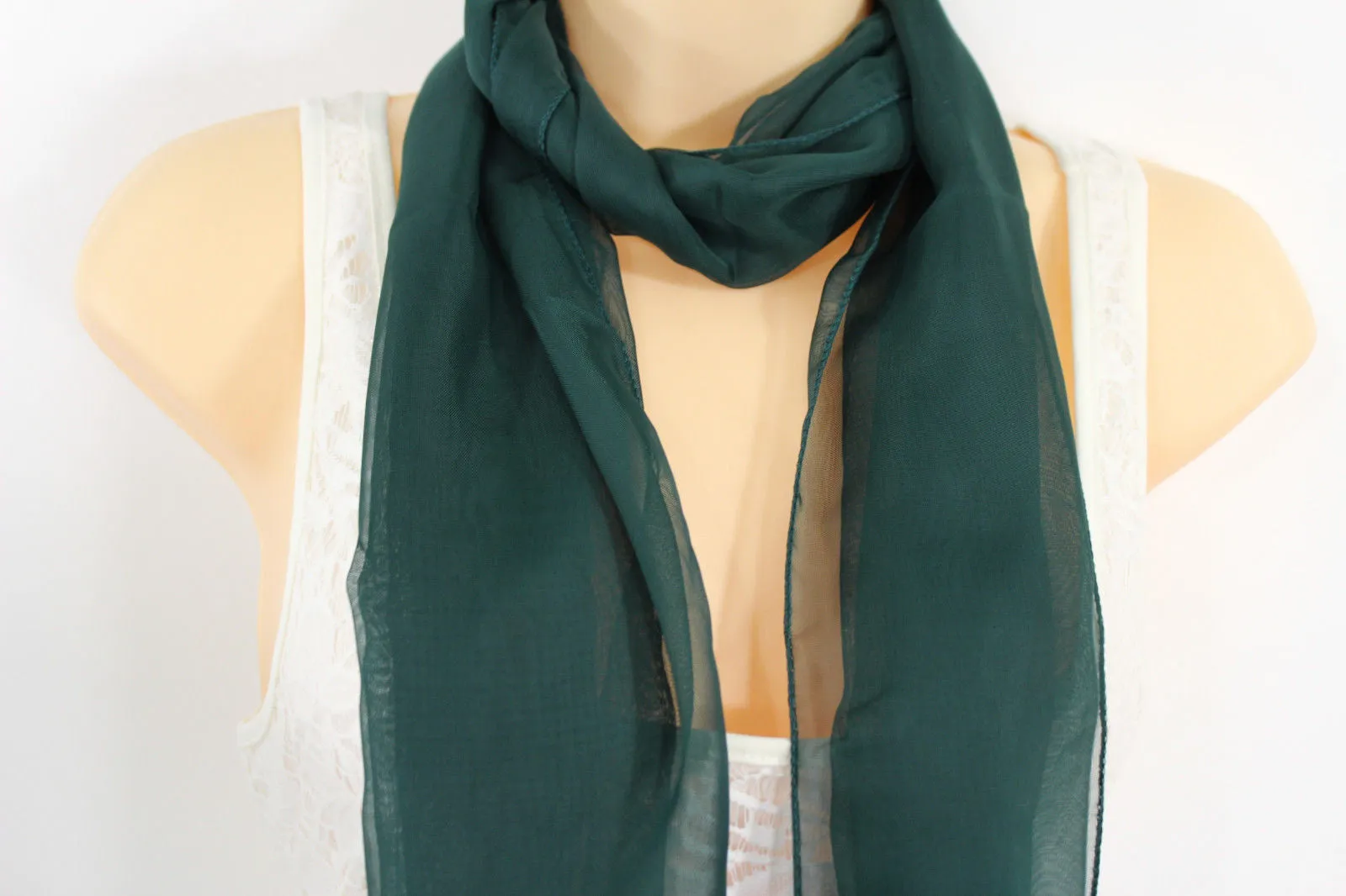 Dark Brown Dark Green Dark Blue Brown Neck Scarf Long Soft Sheer Fabric Classic