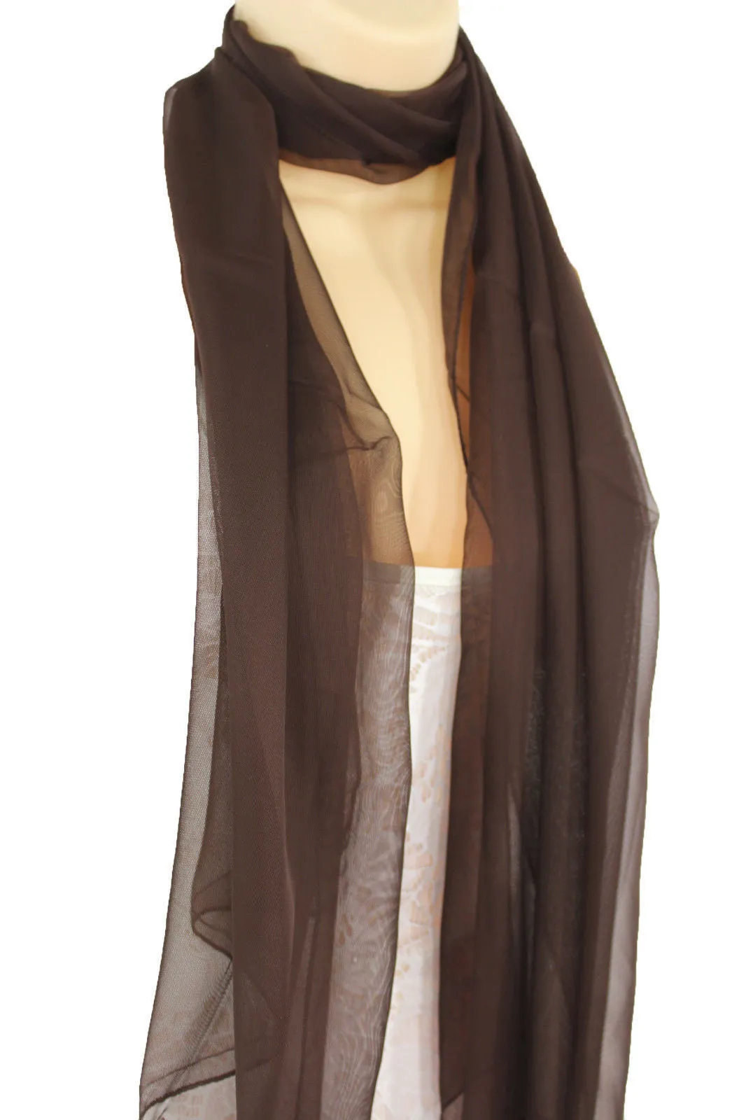 Dark Brown Dark Green Dark Blue Brown Neck Scarf Long Soft Sheer Fabric Classic