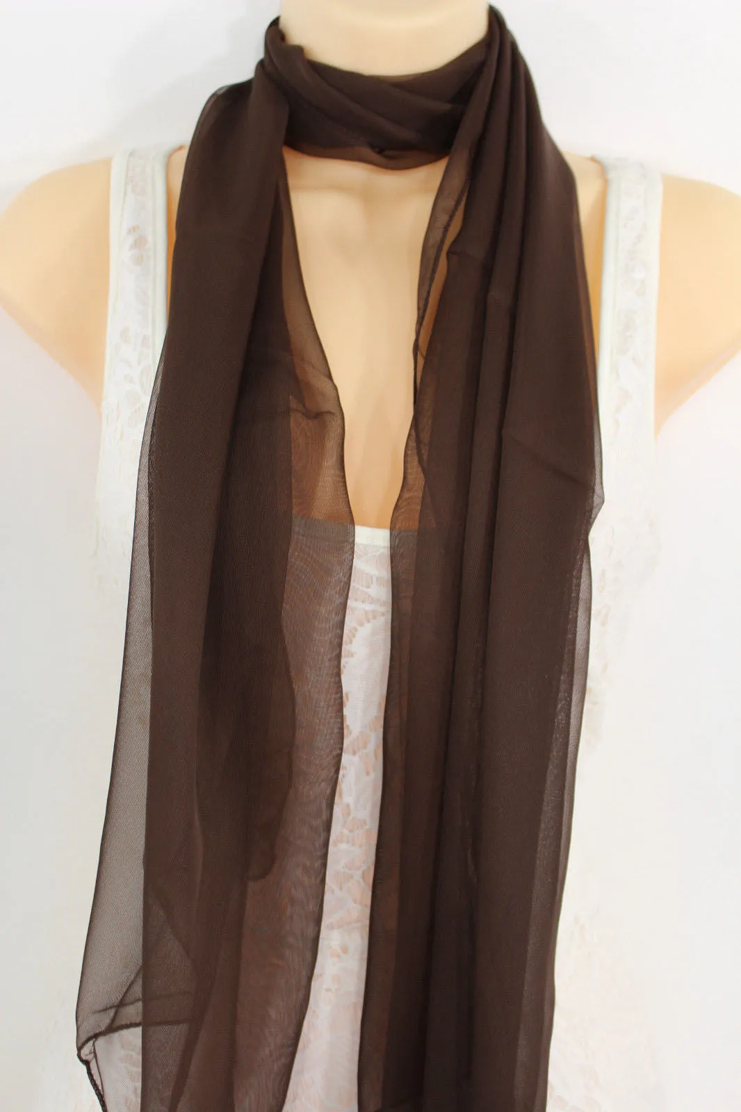 Dark Brown Dark Green Dark Blue Brown Neck Scarf Long Soft Sheer Fabric Classic