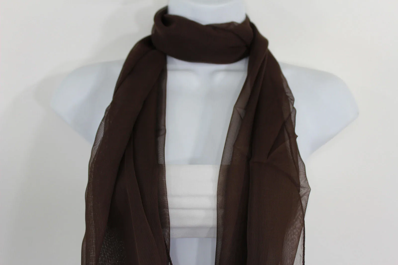 Dark Brown Dark Green Dark Blue Brown Neck Scarf Long Soft Sheer Fabric Classic