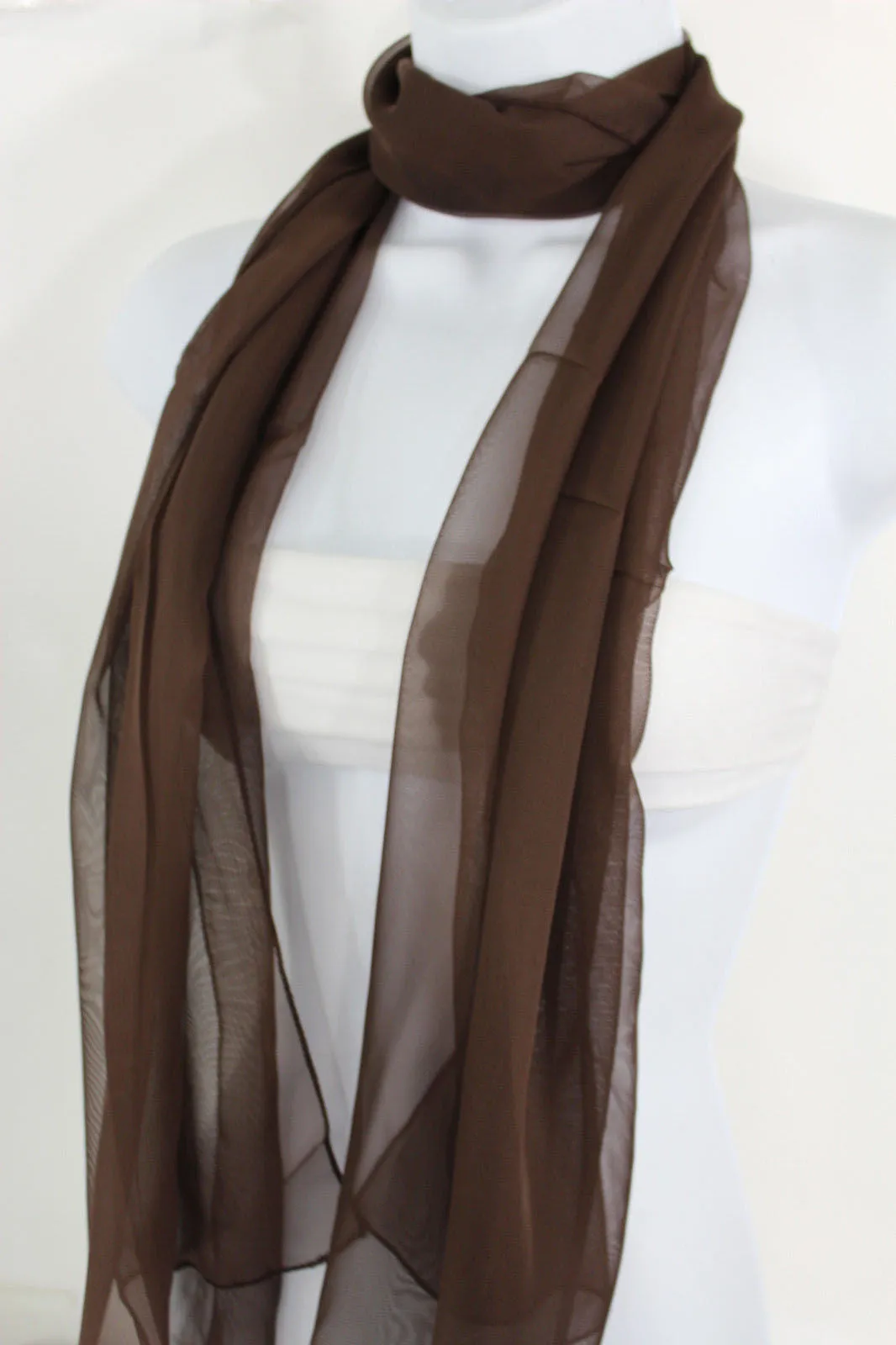 Dark Brown Dark Green Dark Blue Brown Neck Scarf Long Soft Sheer Fabric Classic