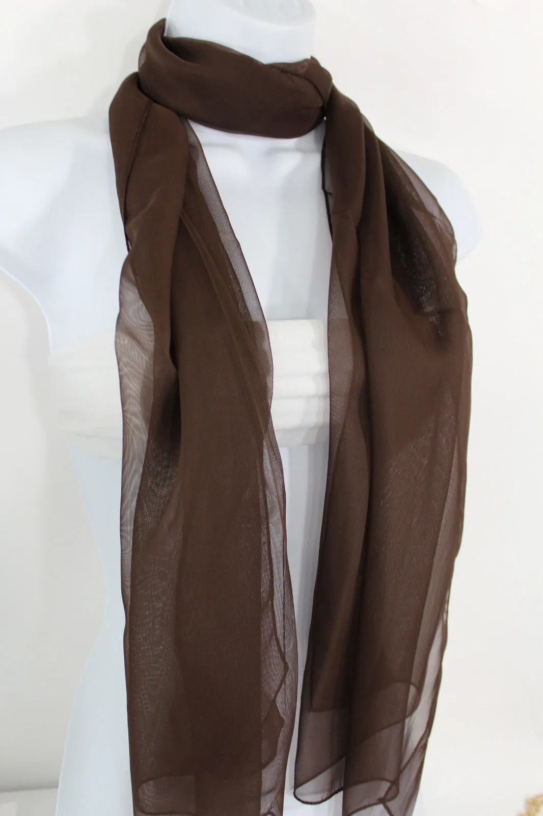 Dark Brown Dark Green Dark Blue Brown Neck Scarf Long Soft Sheer Fabric Classic