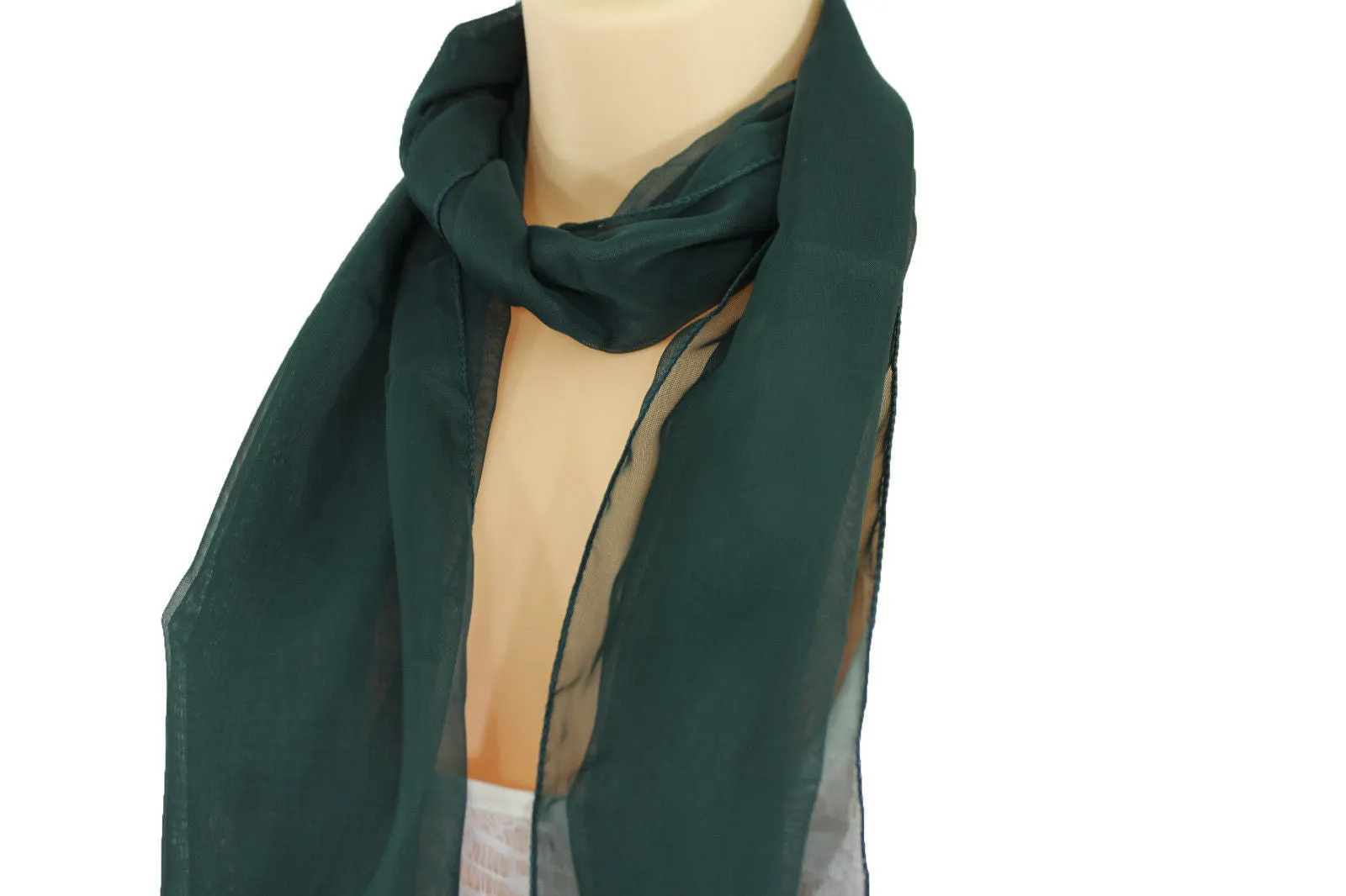 Dark Brown Dark Green Dark Blue Brown Neck Scarf Long Soft Sheer Fabric Classic