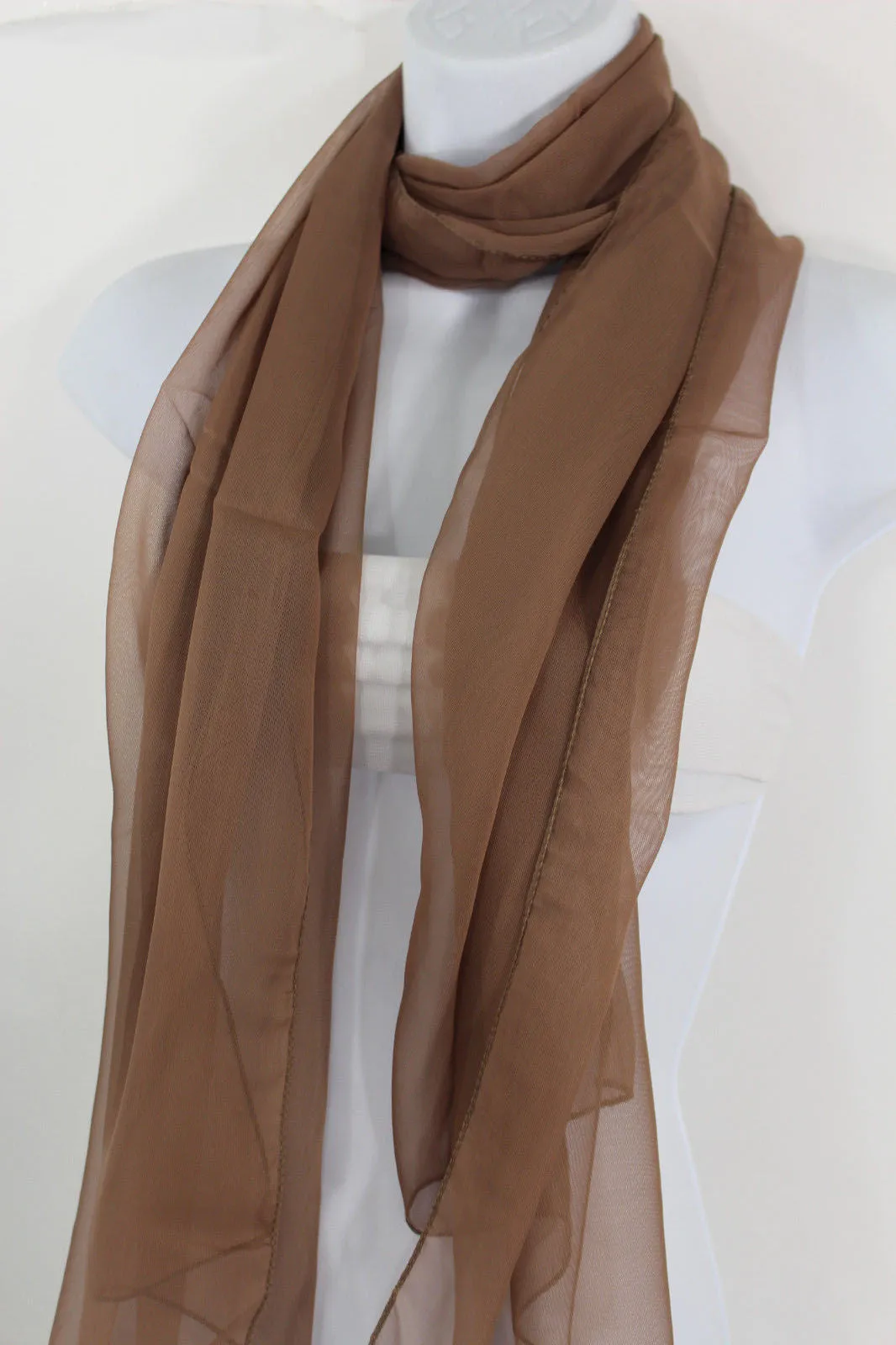 Dark Brown Dark Green Dark Blue Brown Neck Scarf Long Soft Sheer Fabric Classic