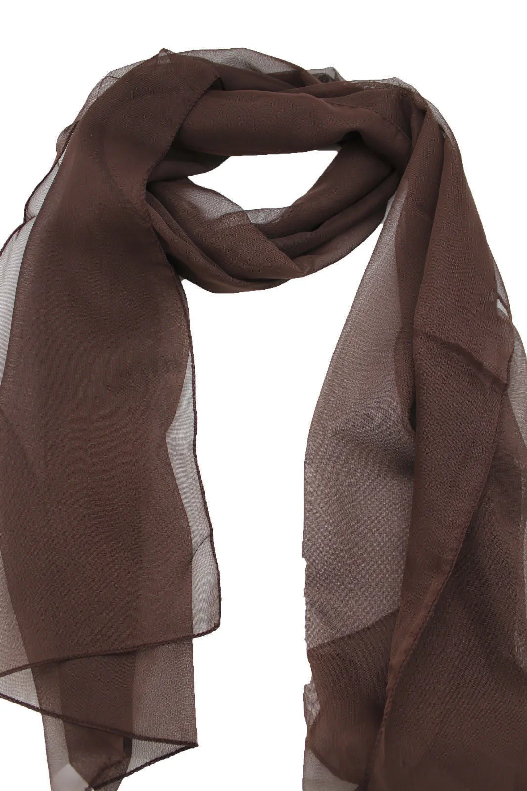 Dark Brown Dark Green Dark Blue Brown Neck Scarf Long Soft Sheer Fabric Classic