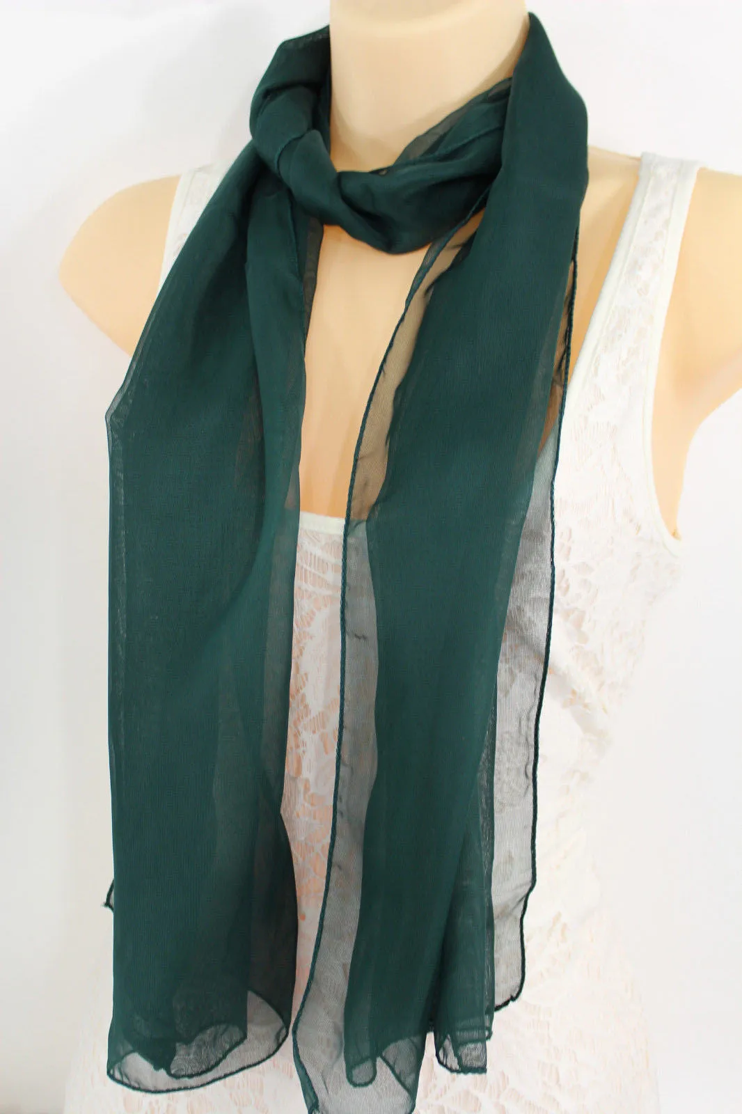 Dark Brown Dark Green Dark Blue Brown Neck Scarf Long Soft Sheer Fabric Classic