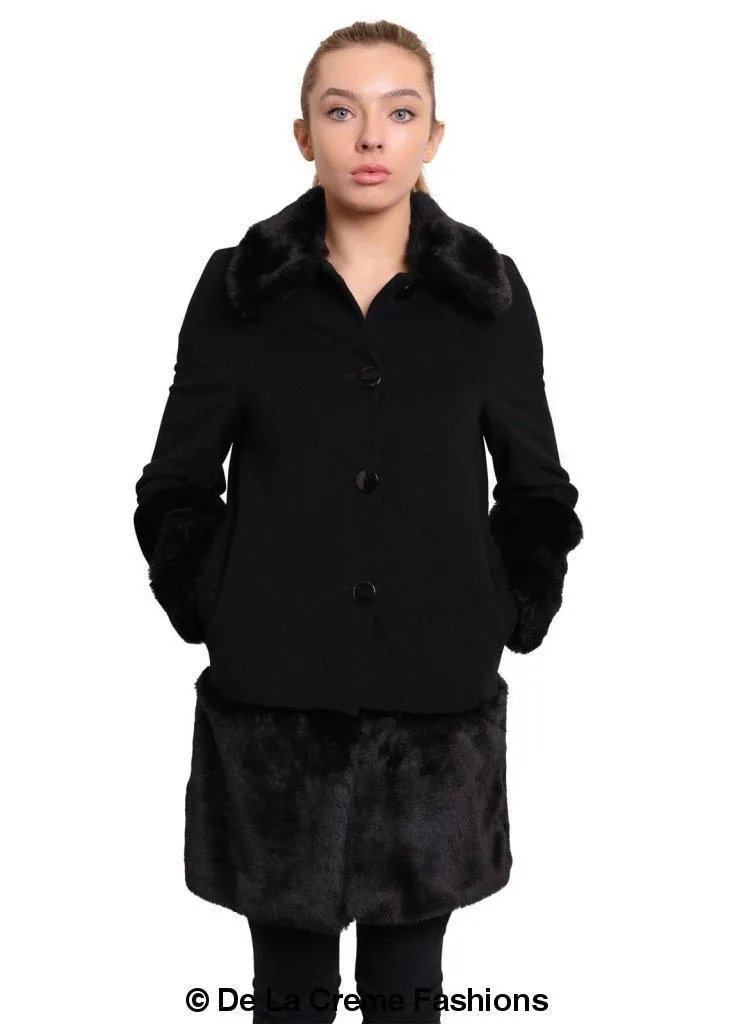 De La Creme - Womens Faux Fur Trim Wool Mix Coat