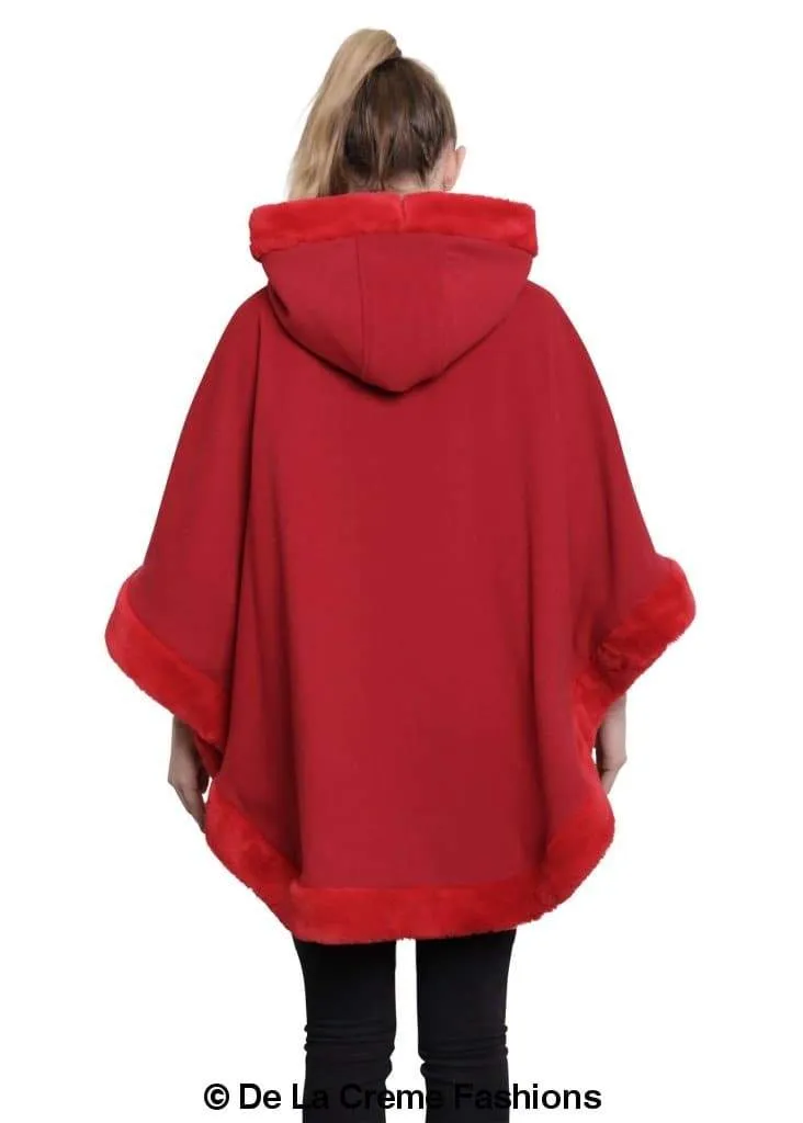 De La Creme - Womens Wool & Cashmere Blend Fur Lined Hooded Cape