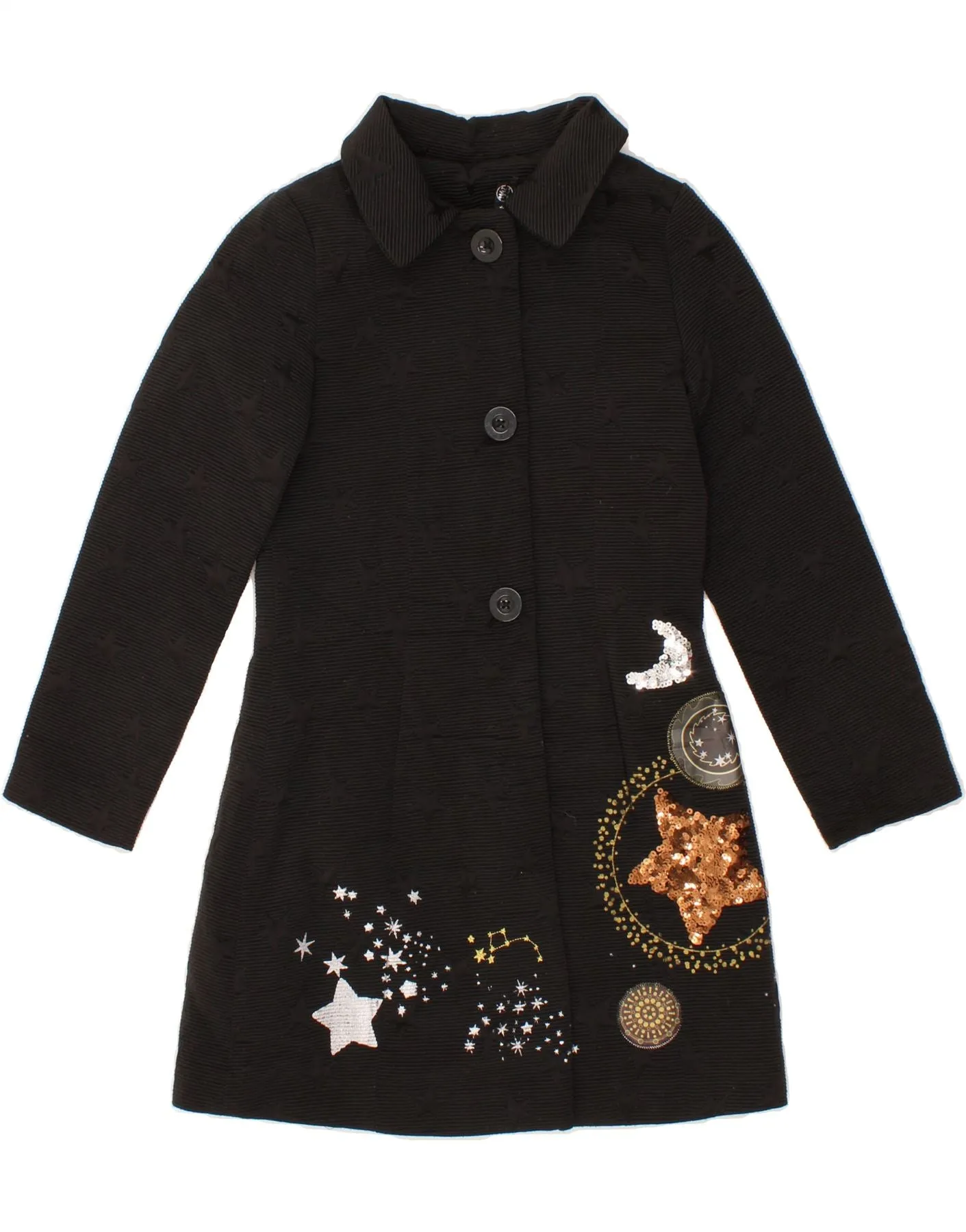 DESIGUAL Girls Graphic Overcoat 11-12 Years  Black Pinstripe Cotton