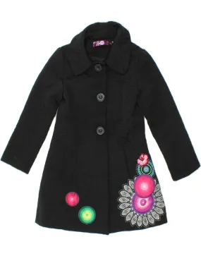 DESIGUAL Girls Graphic Overcoat 5-6 Years Black Floral Cotton