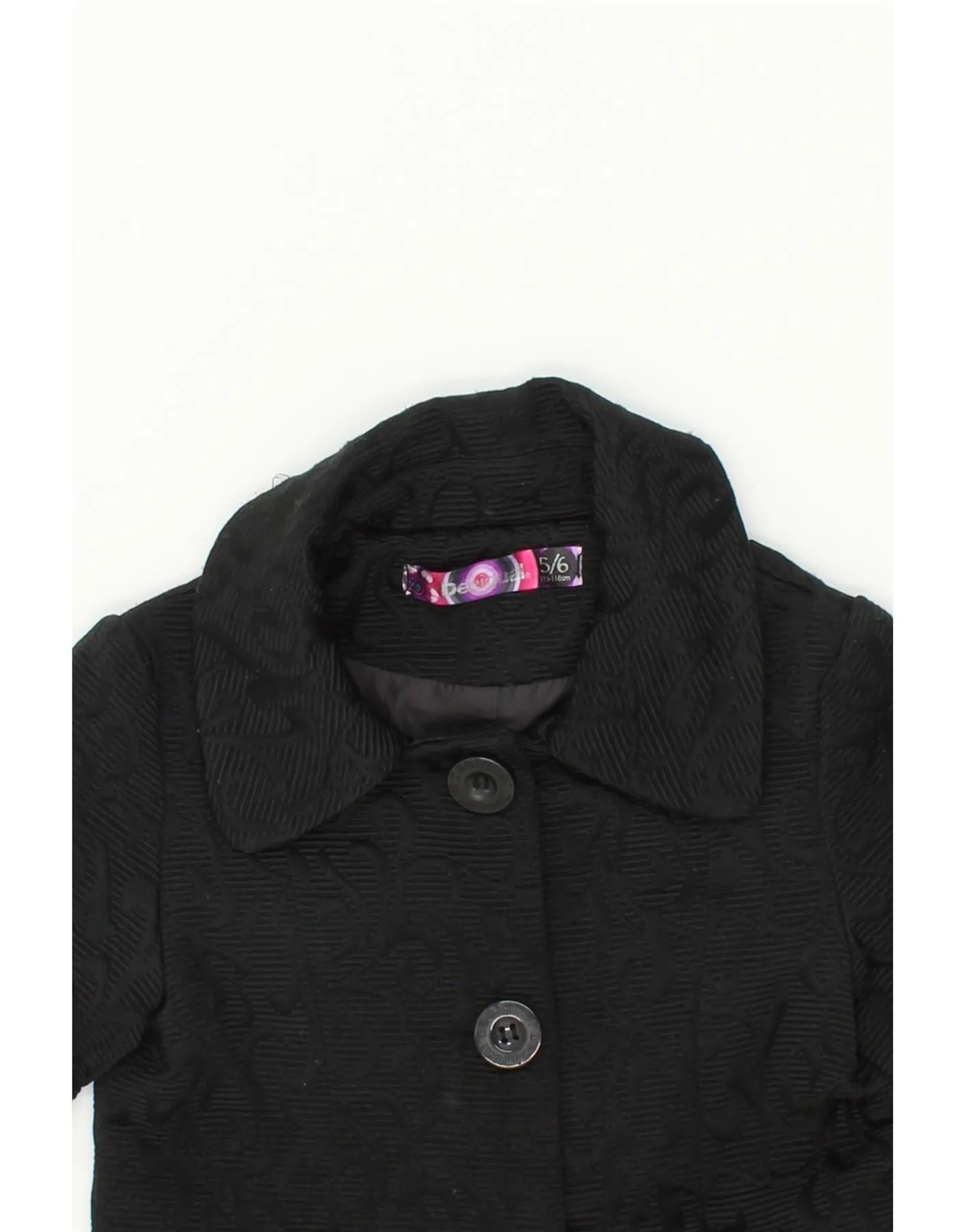 DESIGUAL Girls Graphic Overcoat 5-6 Years Black Floral Cotton