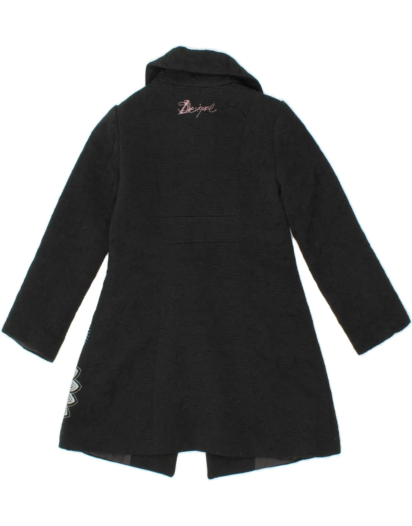 DESIGUAL Girls Graphic Overcoat 5-6 Years Black Floral Cotton