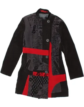 DESIGUAL Womens Abstract Pattern Overcoat EU 38 Medium Black Colourblock