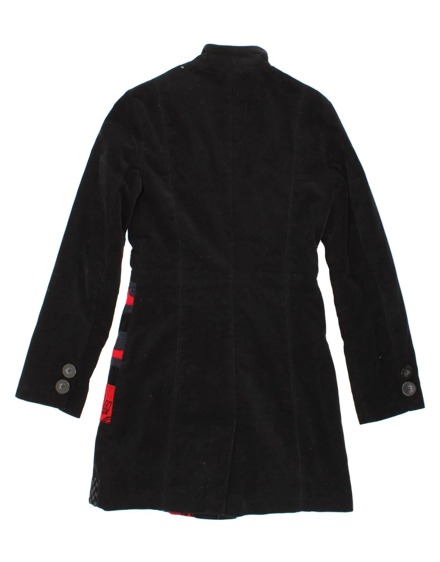 DESIGUAL Womens Graphic Overcoat EU 36 Small Black Colourblock Cotton