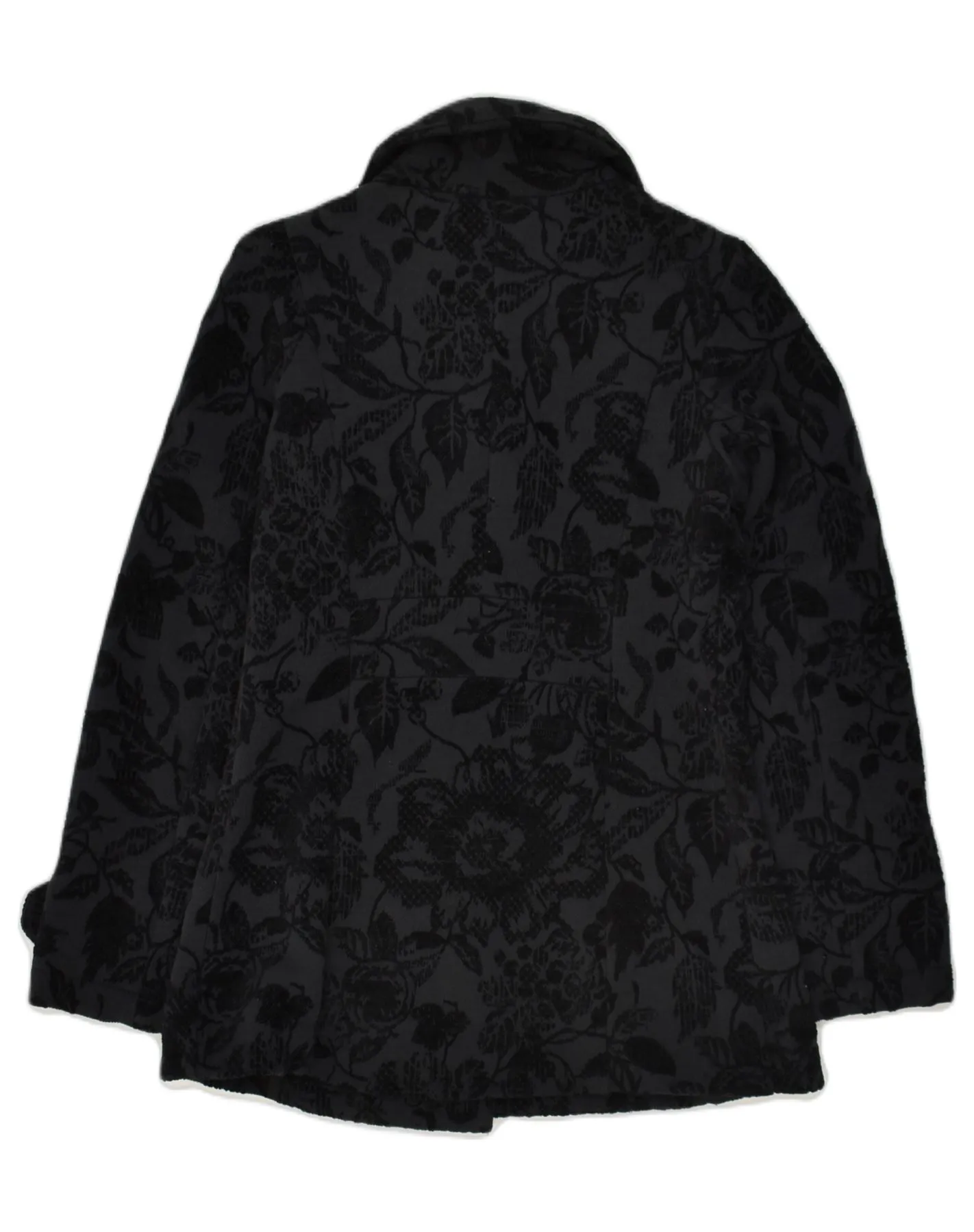 DESIGUAL Womens Overcoat EU 38 Medium Black Floral Cotton