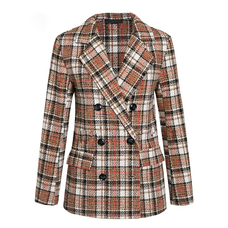 Double-breasted check blazer