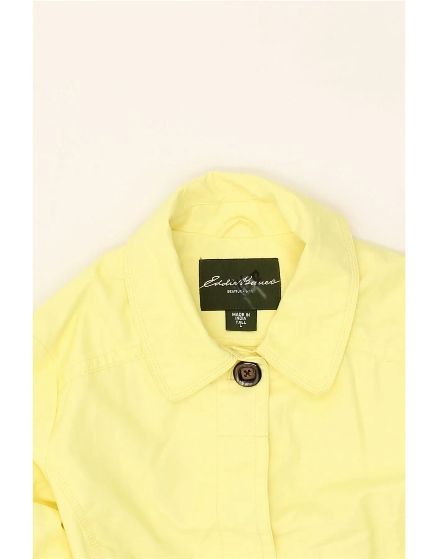 EDDIE BAUER Womens Tall Overcoat UK 16 Large Yellow Cotton