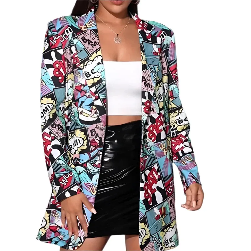 Elegant Graffiti Street High Lapel Blazer