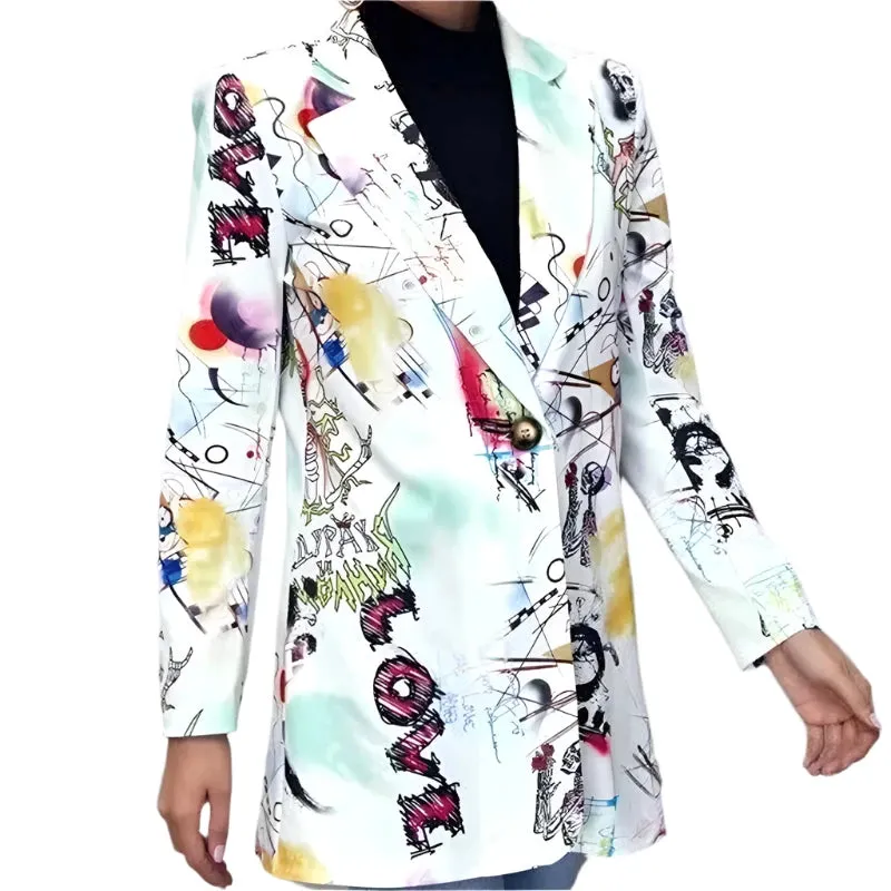 Elegant Graffiti Street High Lapel Blazer