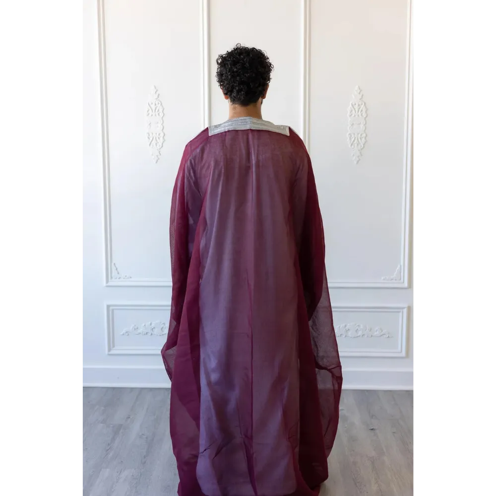 Embroidered Thobe Overcoat Arab Bisht Cloak Burgundy