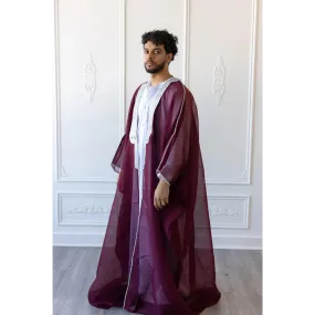 Embroidered Thobe Overcoat Arab Bisht Cloak Burgundy