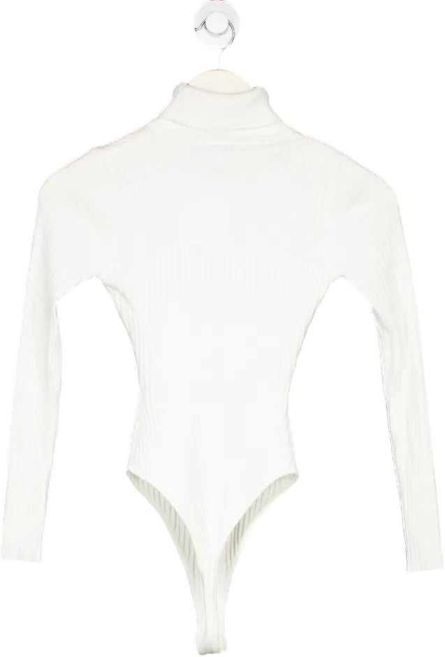 Fashion Nova White Ribbed Turtleneck Bodysuit UK XS