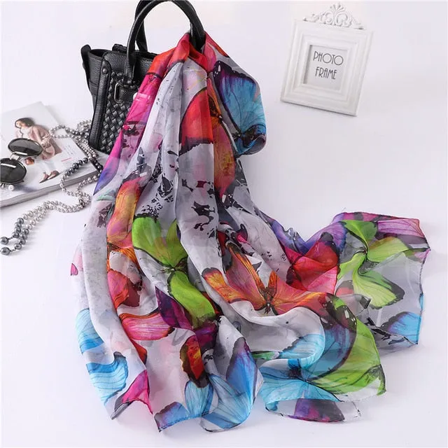 Fashion Silk Scarf Butterfly Printed Bandana Shawl #2257