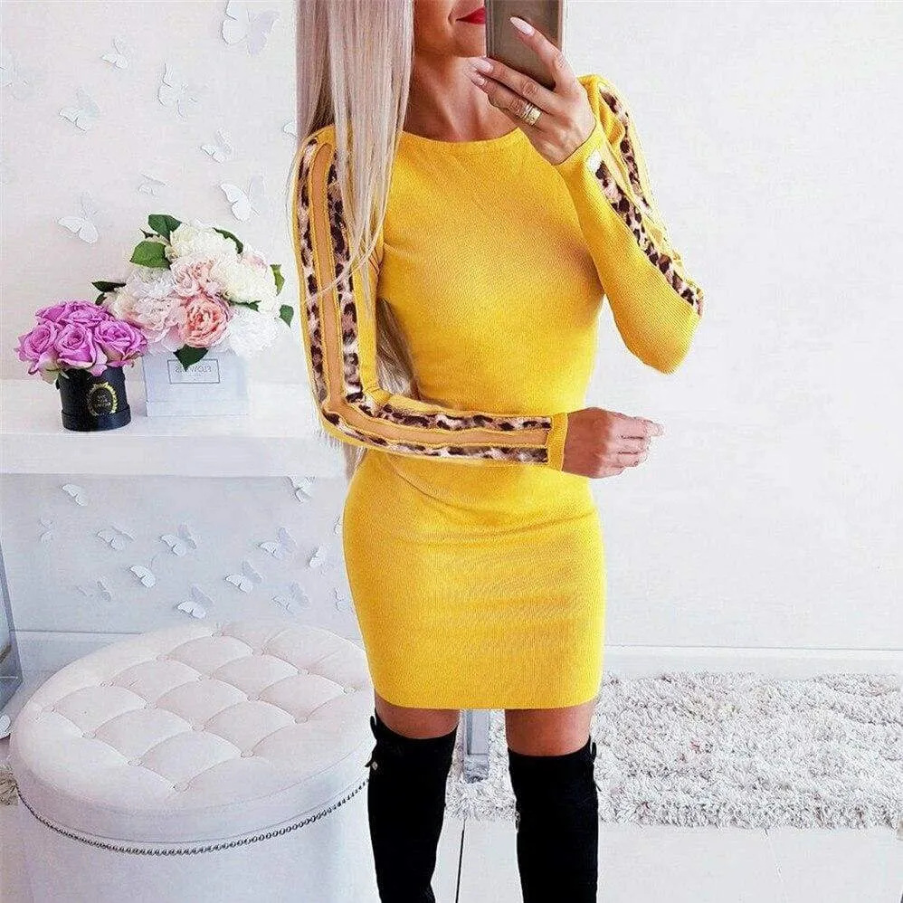 FashionSierra - Fashion Women's Long Sleeve Stretch Package Hip Bodycon Mini Dress Ladies Autumn Casual Round Neck Slim Fit Party Dresses