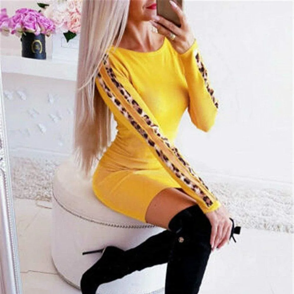 FashionSierra - Fashion Women's Long Sleeve Stretch Package Hip Bodycon Mini Dress Ladies Autumn Casual Round Neck Slim Fit Party Dresses