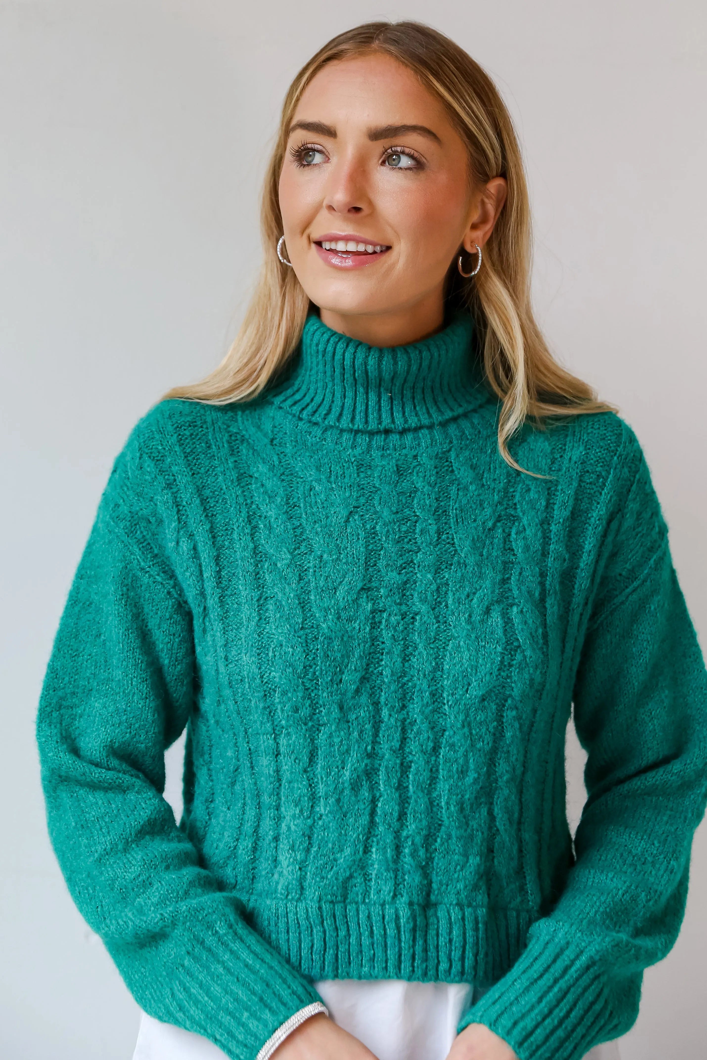 FINAL SALE - Do What You Love Green Cable Knit Sweater Blouse