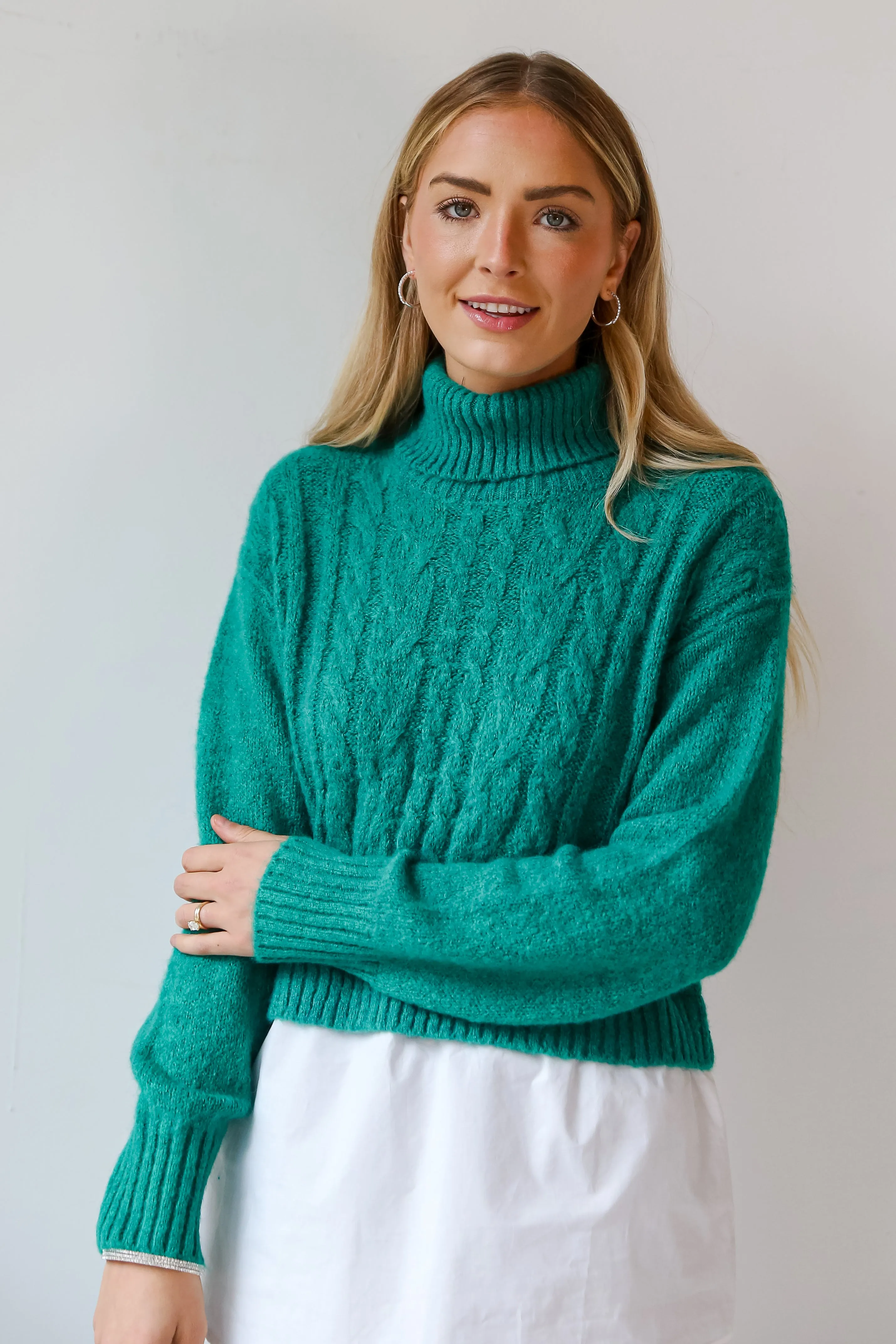 FINAL SALE - Do What You Love Green Cable Knit Sweater Blouse