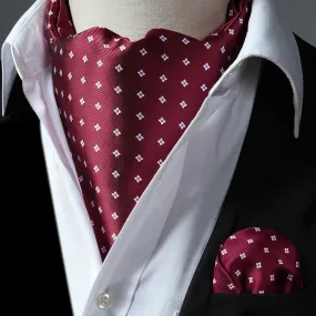 Floral Ascot Cravat Scarf - B-MAROON POLKA DOT