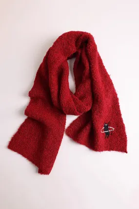 Fluffy Handmade Wool Blend Boucle Knitted Scarf with Cute Cat