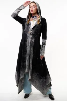 Forest Goddess French Terry Coat - Black Acid Wash -