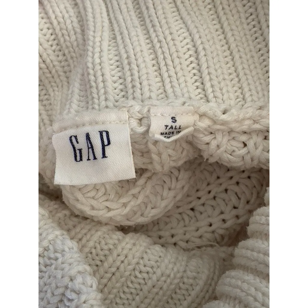 GAP Women's Tall Cream Cable-Knit Turtleneck Pullover Tunic Sweater SZ S/TALL