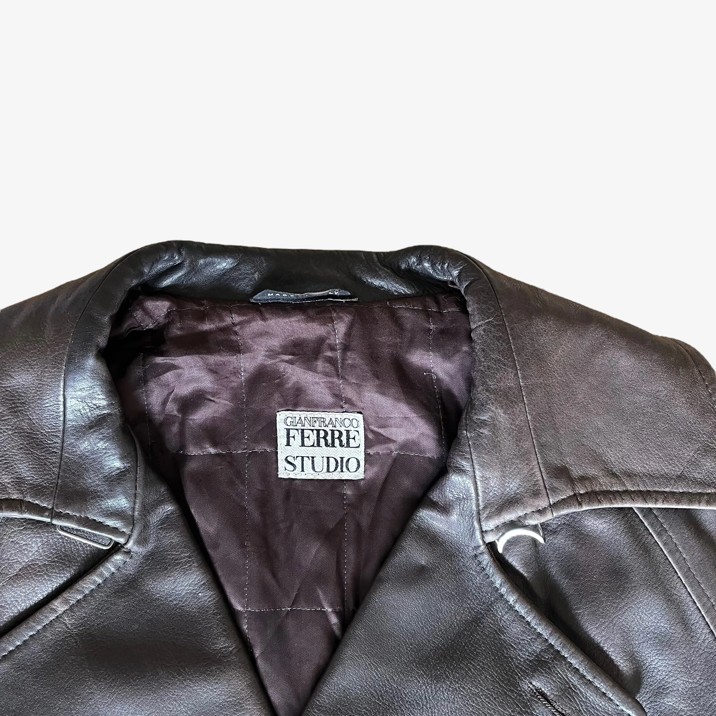 Gianfranco Ferre Studio Leather Double Breasted Coat With Original Belt