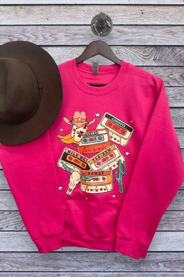 GILDAN SS DTF WESTERN TAPES - HOT PINK